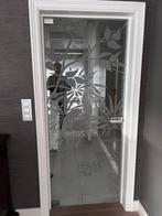 Glazen binnendeur met gezandstraalde reiger, Glas, 80 tot 100 cm, Zo goed als nieuw, Ophalen
