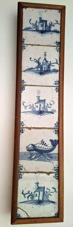 Wandbord met 5 x 17e eeuwse Delftse tegels, Antiek en Kunst, Verzenden