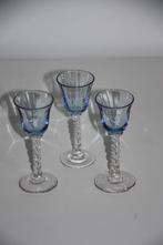 Blauwe blefeld gedraaide steel kristallen borrel glas * 3 st, Ophalen of Verzenden