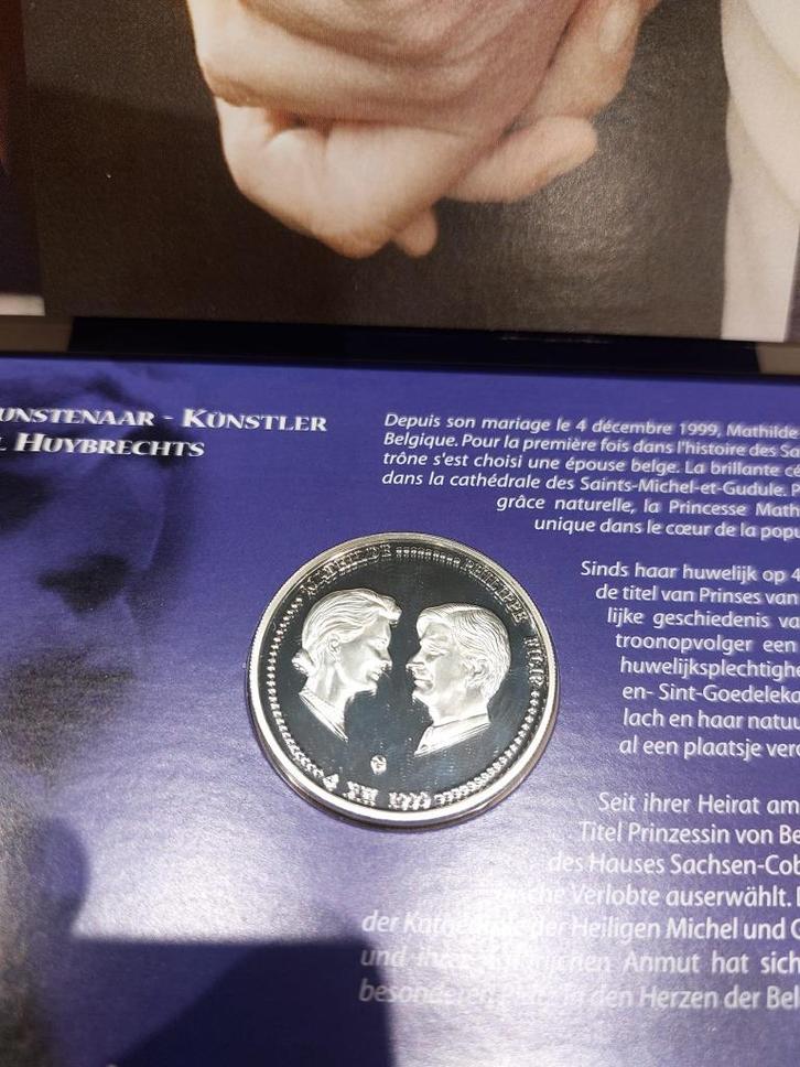 Zilveren munt 250 frank Mathilde en Philippe 1999, Postzegels en Munten, Munten | België, Setje, Zilver, Zilver, Ophalen of Verzenden