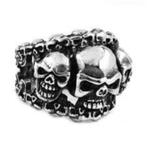 Multiple skull biker ring in chirurgisch staal RVS, Handtassen en Accessoires, Ringen, Ophalen of Verzenden, Nieuw, IJzer of Staal