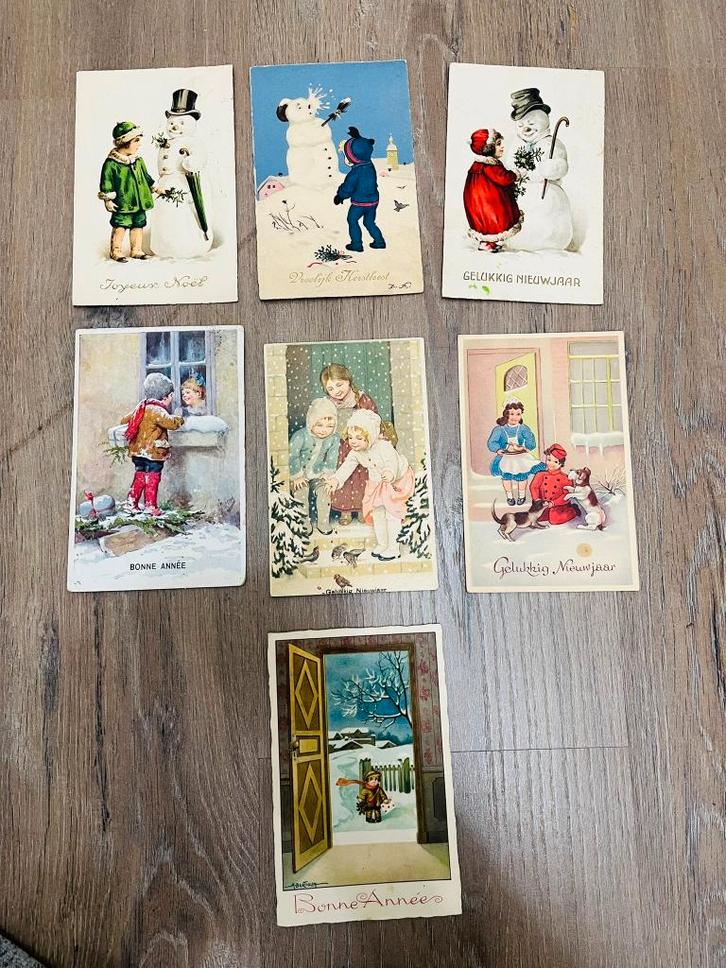 Set van 7 1925 Nieuwjaarskaarten – Kinderen & Winter, Diversen, Wenskaarten, Gebruikt, Ophalen of Verzenden