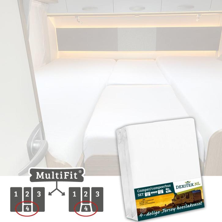 Jersey hoeslakenset - 4 delig met midden matras - Wit, Caravans en Kamperen, Caravanaccessoires