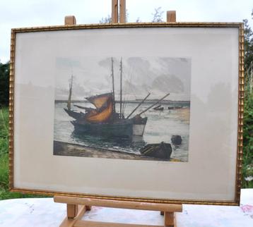 gravure marine signée P. Callot tour bois doré  beschikbaar voor biedingen