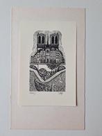 Houtsnede Piet Janssens - Ex Libris - Notre Dame in Parijs, Antiek en Kunst, Kunst | Etsen en Gravures, Ophalen