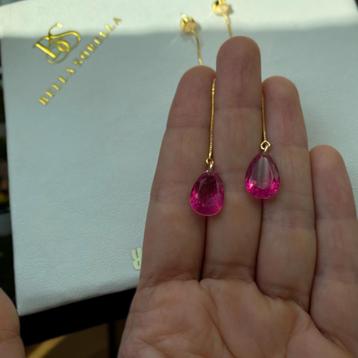 Oorbellen half edelsteen kristal verguld 18k goud  beschikbaar voor biedingen
