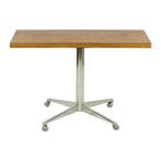 Vintage Salontafel Bijzettafel Houten Blad Chroom Wielen 90c, Ophalen