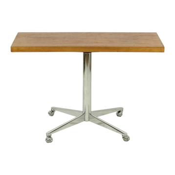 Vintage Salontafel Bijzettafel Houten Blad Chroom Wielen 90c beschikbaar voor biedingen
