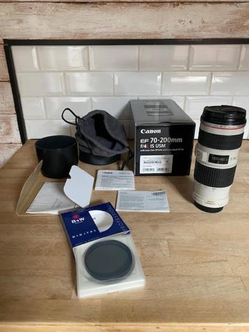 Canon EF 70-200mm f/4 L IS USM met toebehoren beschikbaar voor biedingen