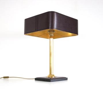 Vintage Leather Brass Desk Lamp in the Style Jacques Adnet beschikbaar voor biedingen
