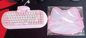ensemble clavier chat + tapis de souris rose