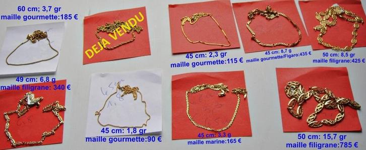 Chaînes/colliers fin(e)s en or 9K NEUVES de 45 à 60 cm, Bijoux, Sacs & Beauté, Colliers, Neuf, Or, Or, Enlèvement ou Envoi