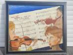 huile sur toile les violonistes signe keller70, Antiek en Kunst, Kunst | Schilderijen | Klassiek, Verzenden