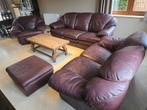 Zetel in leder - 1, 2 en 3 zit met poef, Ophalen, Leder, Gebruikt, Leer