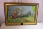 Oud Geschilderd Werk 'Op weg met de Roeiboot' - Tomasi, Antiek en Kunst, Ophalen of Verzenden