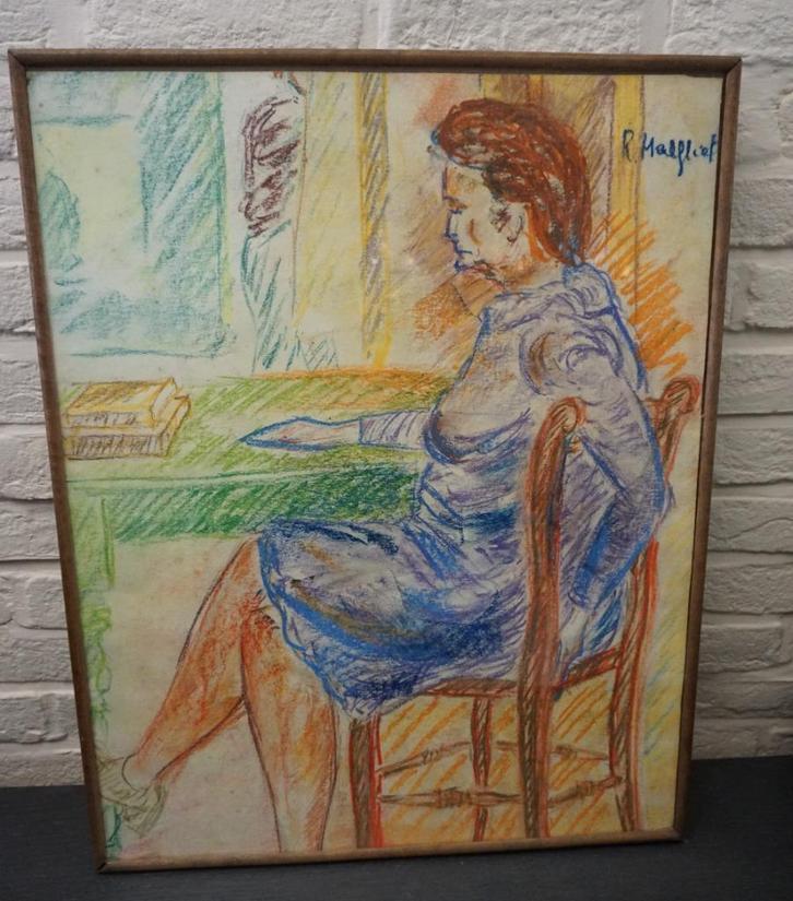 Romain Malfliet - pastel tekening portret - 56,5 x 45,5 cm, Antiek en Kunst, Kunst | Schilderijen | Klassiek, Ophalen of Verzenden