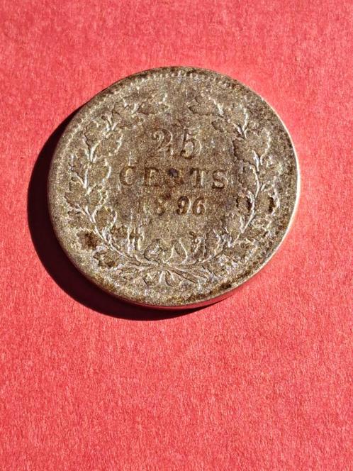 1896 Pays-Bas 25 centimes en argent rare, Timbres & Monnaies, Monnaies | Pays-Bas, Série, 25 centimes, Reine Wilhelmine, Argent