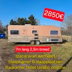 Caravan 7m 6 slaapplaatsen Badkamer wc douche werfkeet bouw, Rondzit, 2 aparte bedden, Bedrijf, Kachel