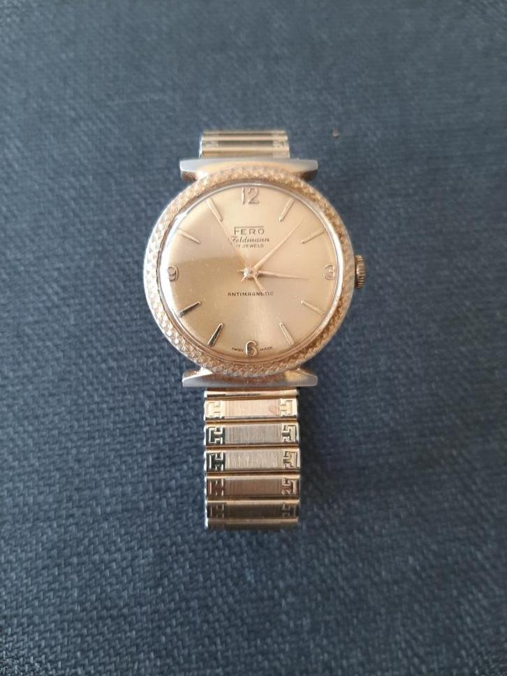 Heren polshorloge met armband FERO Feldmann 17Jewels vintage, Handtassen en Accessoires, Horloges | Heren, Gebruikt, Polshorloge