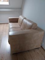 Beige lederen sofa. Breedte 220cm, diepte 92cm, hoogte 78cm, Huis en Inrichting, Ophalen