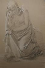 19de eeuwse studie: Treurende vrouw (53 x 71 cm), Ophalen of Verzenden