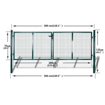 poort in groen staal 306 cm compleet met palen Nieuw in doos beschikbaar voor biedingen