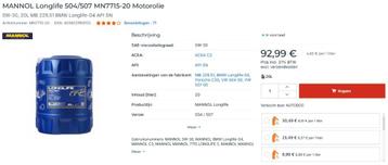 MANNOL Longlife 504/507 MN7715-20 Motorolie beschikbaar voor biedingen