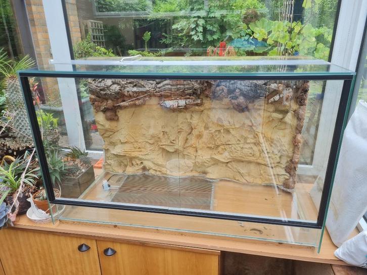 terrarium en verre avec décor en relief et chauffage de sol, Dieren en Toebehoren, Reptielen en Amfibieën | Toebehoren, Zo goed als nieuw