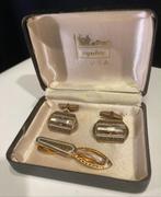 Vintage manchetknopen + dasspeld doublé, Ophalen of Verzenden, Gebruikt, Goud, Verguld