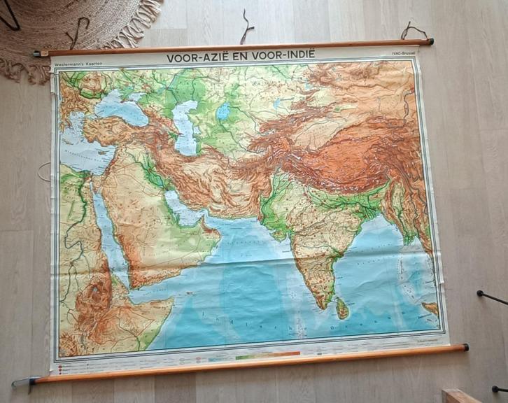 Wandkaart -AZIË en INDIË  (vintage stijl), Huis en Inrichting, Woonaccessoires | Wanddecoraties, Gebruikt, Ophalen