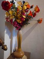 Ancien grand vase verre soufflé + les fleurs artificielles, Antiquités & Art, Enlèvement