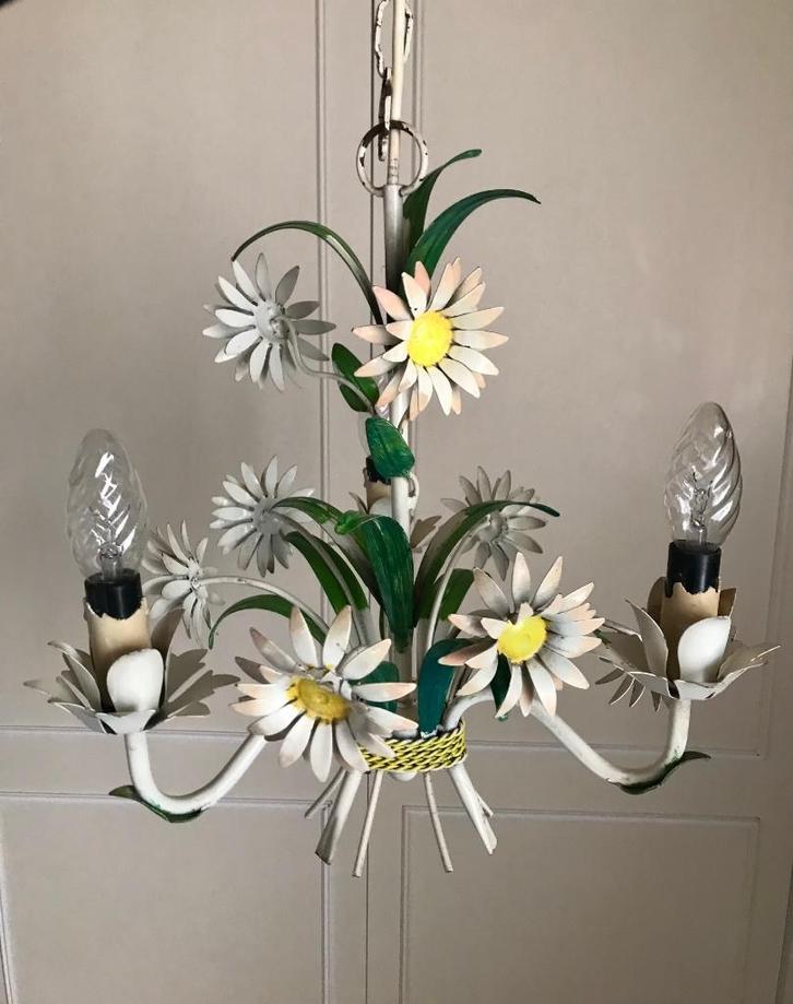 vintage 1950s romantische luchter boeket margrieten, Antiek en Kunst, Antiek | Verlichting, Ophalen of Verzenden