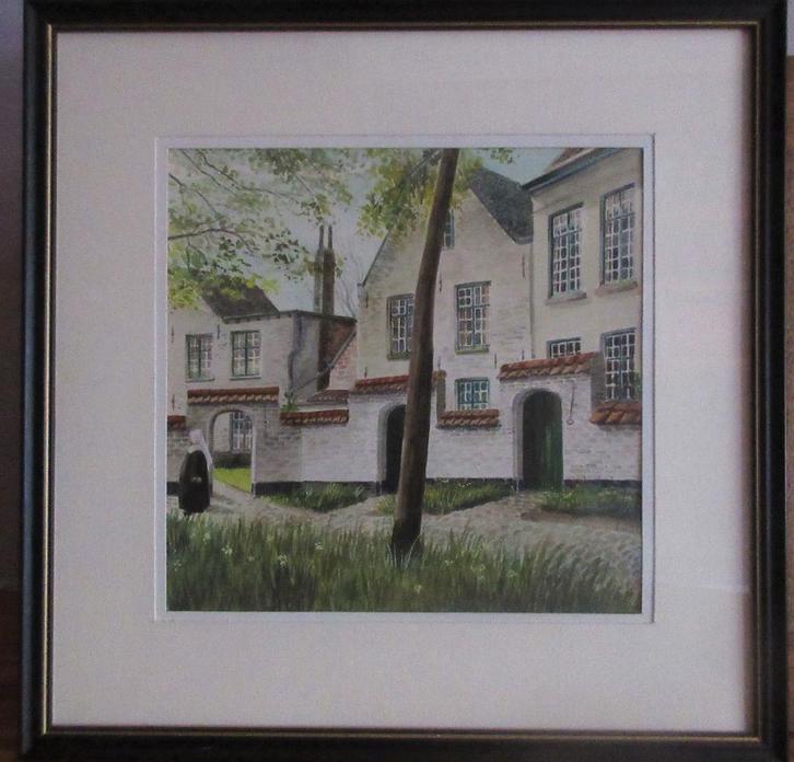 Aquarel Begijnhof te Brugge door L. Boschmans, Antiek en Kunst, Kunst | Schilderijen | Klassiek, Ophalen of Verzenden