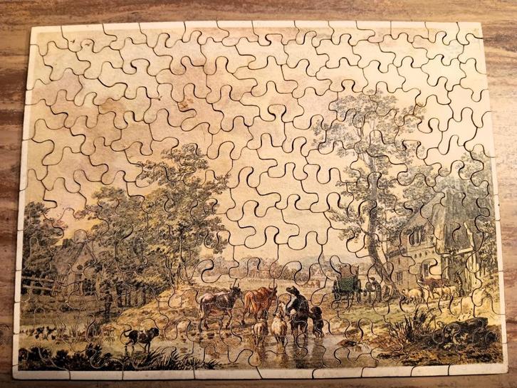 Antieke legpuzzel "Landschap met vee", ca. 1910, 144 stukjes, Antiek en Kunst, Antiek | Speelgoed, Ophalen of Verzenden