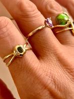 Gouden ring met smaragd en 2 briljant edelstenen, Goud, 18 tot 19, Goud, Met edelsteen