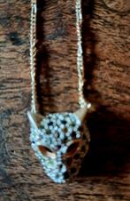 Mooi juweeltje, luipaardkopje met strassteentjes aan ketting, Ophalen of Verzenden, Zo goed als nieuw, Goud, Goud