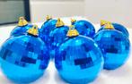 8 boules de Noël bleues miroir disco - prix forfaitaire, Divers, Comme neuf, Enlèvement ou Envoi