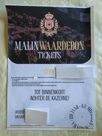 Ticket voor thuiswedstrijd KV Mechelen (Malinwa) beschikbaar voor biedingen