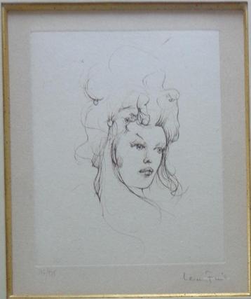 LEONOR FINI / MEISJESGEZICHT / ZW-W ETS / 41x32cm / KADER  beschikbaar voor biedingen