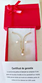 Chaîne + boucles + pendentif plaqué or + perles + 1 diamant, Bijoux, Sacs & Beauté, Or, Enlèvement ou Envoi, Or