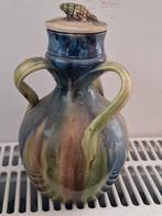 Antieke Art Nouveau-vaas met keramische handgreep en glazuur, Ophalen of Verzenden