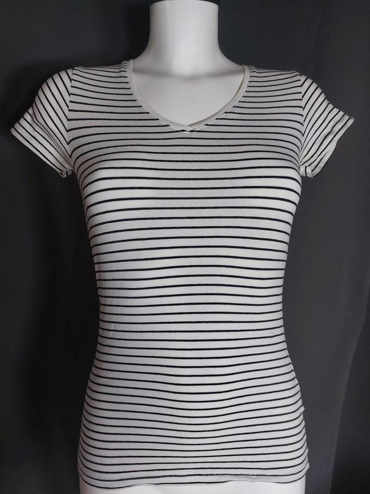 T-shirt rayé noir et blanc Zeeman, Kleding | Dames, T-shirts, Zo goed als nieuw, Maat 36 (S), Wit, Korte mouw, Ophalen of Verzenden