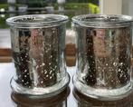 2 ronde kaarsenhouders met spiegel effect., Huis en Inrichting, Woonaccessoires | Kandelaars en Kaarsen, Ophalen