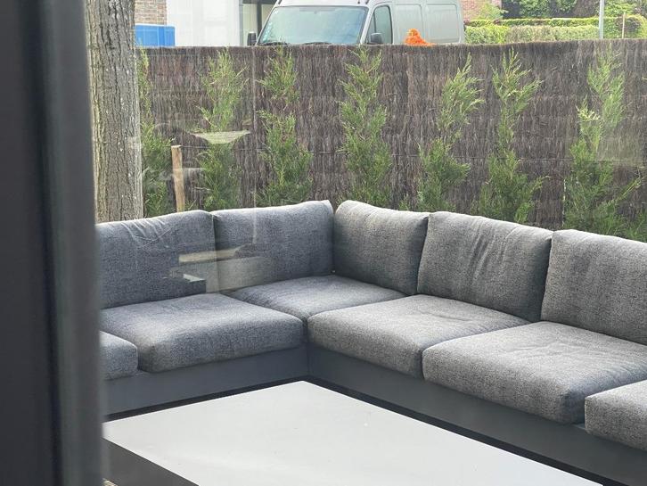 Lounge TUFO zwart alu met loungetafel, bijzettafel en poef, Tuin en Terras, Tuinsets en Loungesets, Gebruikt, Loungeset, Aluminium