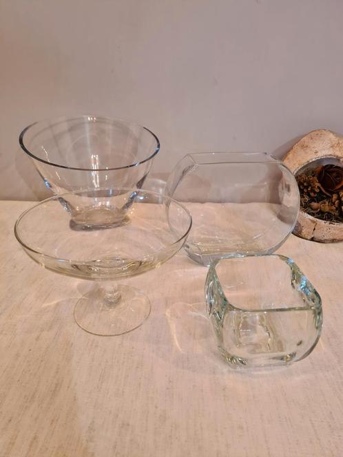 4  vazen in glas voor 15€ = setprijs!, Huis en Inrichting, Woonaccessoires | Vazen, Zo goed als nieuw, Minder dan 50 cm, Glas