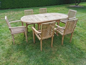 teak tuinset, tafel + 6 stoelen beschikbaar voor biedingen