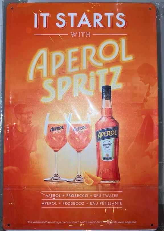 Reclamebord vintage Aperol Spritz 11 - mancave poolhouse new, Verzamelen, Merken en Reclamevoorwerpen, Zo goed als nieuw, Reclamebord