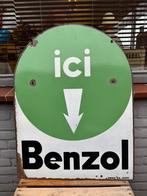 Ancien panneau d'affichage de garage en émail Benzol BP, Enlèvement ou Envoi, Utilisé, Panneau publicitaire