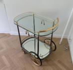 Vintage barcart met tafeltje glas/goud in zeer goede staat, Ophalen, Huis en Inrichting