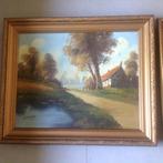 2 tableaux anciens, vieilles fermes peintes sur toile, Enlèvement ou Envoi